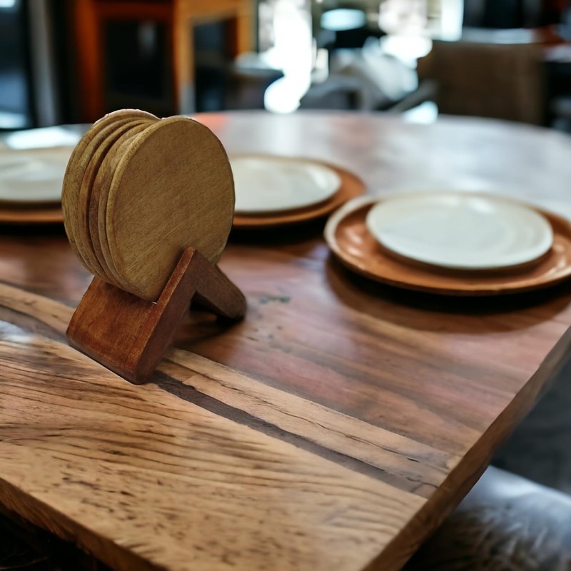 Set of 6 Mango Coasters with Holder