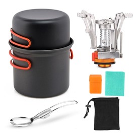 Camping Cookware Set with Camping Stove Folding Spork Cooking Pots Dishcloth For Outdoor Picnic   Camping Hiking Backpacking