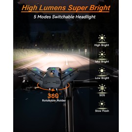 KELNOW Bike Lights for Night Riding, 8000 Lumen 5800mAh 15.5H Runtime Aluminum Bicycle Light Front and 40H Runtime Taillight, IPX5 USB Rechargeable LED Headlight Rear Light Accessories Adult