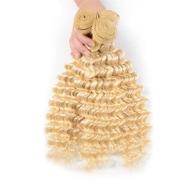 Blonde Bundles 613 Blonde Deep Wave Human Hair 3 Bundles Grade 8A Brazilian Remy Human Hair Extension No Tangle Hair Bundles Double Weft Bundle For Woman 16 18 20 Inch