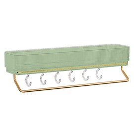 Bathroom Shelf Drill Free Alumimum Strong Load Bearing Wall Mounted Organizer for Bedroom Kitchen Green Type with Hook and Towel Bar