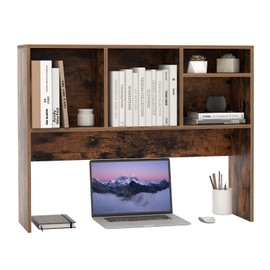 Moccha Desktop Bookshelf, 2-Tier Countertop Storage Hutch, Wood Storage Rack Display Shelf with 4 Shelves for Computer Desk, Multipurpose Desk Organizer Desk Hutch for Home Office Dorm (Coffee)