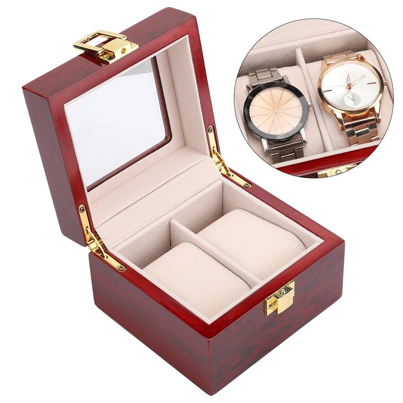 2 Grid Wooden Watch Display Box Watch Storage Holder Gift