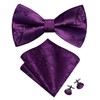 GUSLESON Dark Purple Bow Tie Pocket Square Set for Wedding