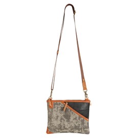 Vaan & Co. Grayson Wide Crossbody Bag (New Carbon) – Upcycled Genuine Leather Purse with Top Flap & Tassel, Stylish & Sustainable Shoulder Bag