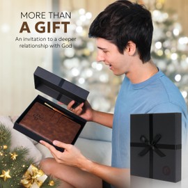 Prazoli Leather Christian Bible Prayer Journal For Men - Study Scripture Notebook & Planner Daily Devotional Undated | Religious Jesus Faith Gifts for Graduation, Pastor Baptism & Church, Cross