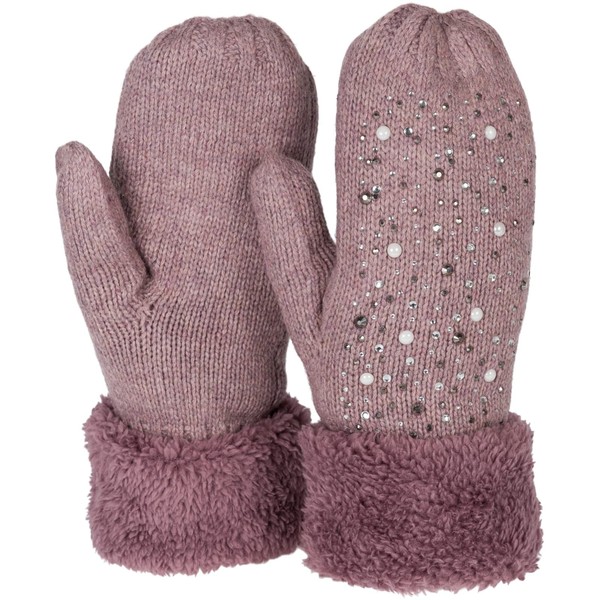 styleBREAKER 09010039 Women's Warm Winter Knitted Mittens with Rhinestones and