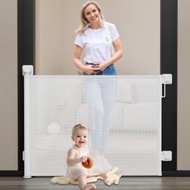 Babepai Baby Gate for Stairs No Drill, Punch Free Retractable Baby Gates Extends to 72" Wide 34" Tall, Reractable Dog Gate for Doorways, Stair Gate for Outdoor, Indoor, Hallways, Deck, Porch