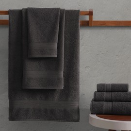 REGAL RUBY, 6 Piece Towel Set, 2 Bath Towels 2 Hand Towels 2 Washcloths, Soft and Absorbent, 100% Turkish Cotton Towels for Bathroom Shower Towel, Bath Linen Set Grey