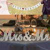 Mr and Mrs Signs Wedding Table Decorations, Wooden Freestanding Letters for Photo Props, Rustic Wedding Decoration, Anniversary Wedding Shower Gift (Silver + banner)