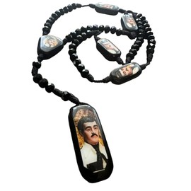 Generic Jesus Malverde rosary necklace Rosario de Jesus Malverde, 18 inches (46 cm), Black, 18 inches (46 cm), Crystal, nylon, wood, Crystal