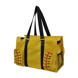 Softball Yellow Print NGIL Zippered Caddy Organizer Tote Bag