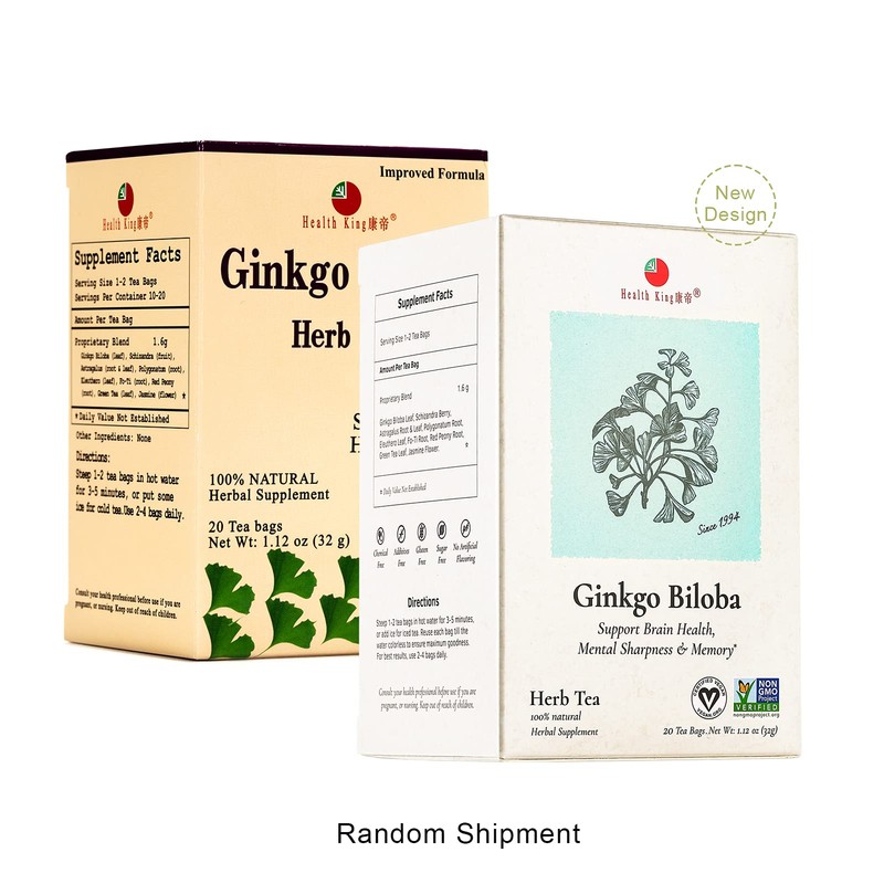 Health King Ginkgo Biloba Herb Tea, Teabags, 20 Count Box