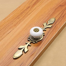 HUAMULAN 8 Pack Retro Ceramic Knobs,Vintage Dresser Kitchen Petal Cabinet Pulls Zinc Alloy Base Back Plate Cupboard Wardrobe Drawer Door Handles