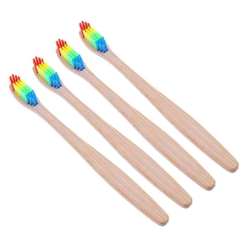LALAFINA Bamboo Toothbrushes 4pcs Set Adults Gentle Bristles Ergonomic Handle