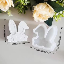 Qzinxja Rabbit Ear Flower Candle Molds Epoxy Resin Molds Easter Silicone Molds Bunny Ear Soap Molds Floral Bunny Silicone Mold Chocolate Molds 3D Rabbit Resin Mold Easter Decorations Home Room Decor