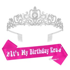 YARIEW It's My Birthday Era Sash and Birthday Crown for Women Era Tour Birthday Party Sash Birthday Tiara for Women Birthday Party Decorations Happy Birthday Accessories Pink