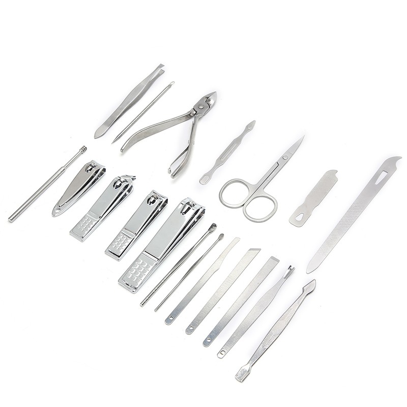 19pcs Manicure Pedicure Nail Clippers Set Stainless Steel Acne Removal