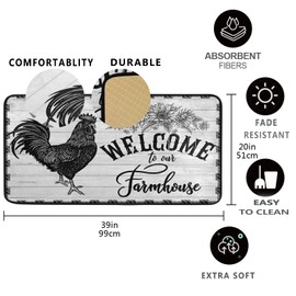 Farmhouse Rooster Kitchen Rugs Anti Fatigue Kitchen Mats Non Skid Washable Bath Rug Carpet Floor Sink Mat for Home Decor 39 x 20 Inch Sunflower Welcome to Farmhouse