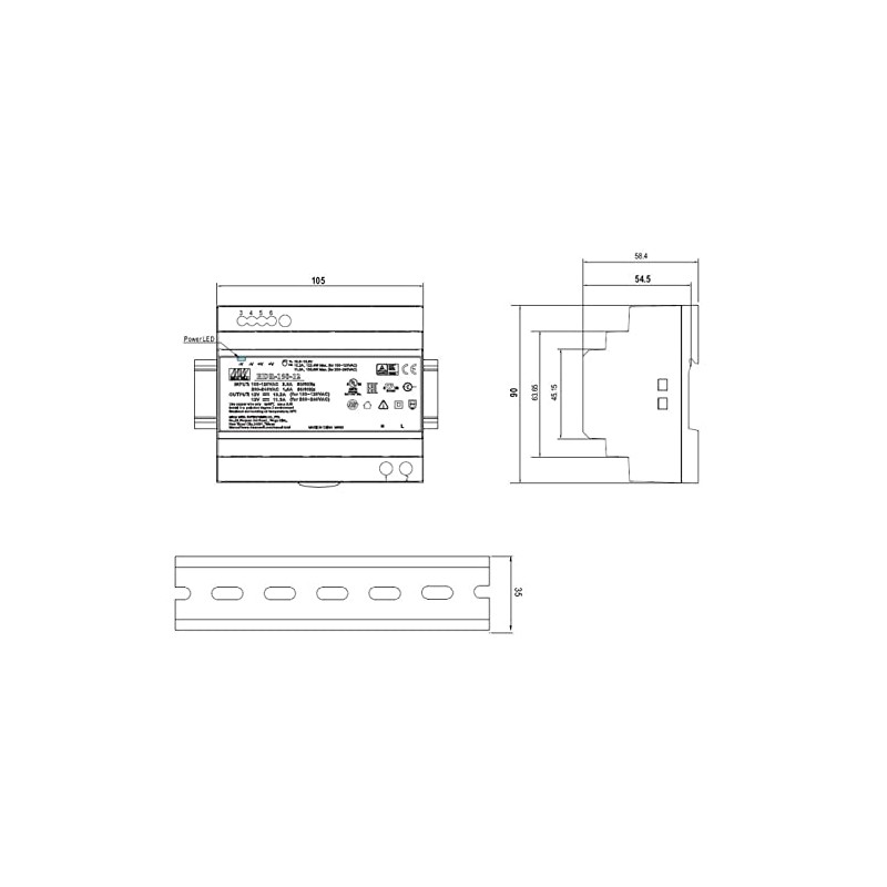 Meanwell HDR-150-24 150W 24V 6.25A DIN Rail Power Supply DIN