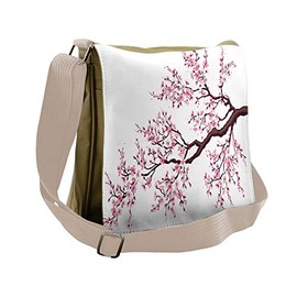 Ambesonne Japanese Messenger Bag, Sakura Branch Blossoms, Unisex Cross-body