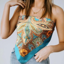 DRESHOW 35'' Large Square Satin Head Scarf - 4PCS Silk Feeling Neck Scarf Hair Sleeping Wraps Floral Hair Bandanas for Women