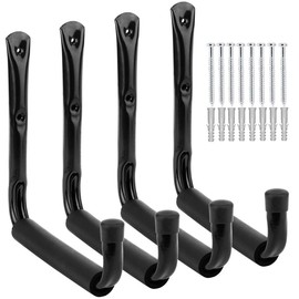 Yisunnan Garage and Garden Storage Utility Hooks Heavy Duty Jumbo Arm Hanger (Black,4 Pcs 8" Hook with EVA Protector)