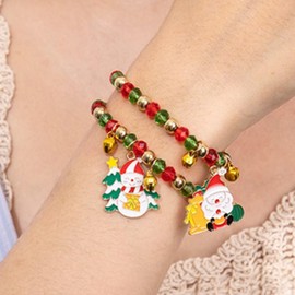 fdfsmall 2 Pack Christmas Bracelet for Women Pendant Cute Santa Claus Snowflake Deer Snowman Blessing Brand Blessing Bag Bell Pendant Bracelet (02)