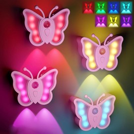CHENBOOW Night Light with Motion Sensor, Pack of 4 Butterfly Night Lamp, Butterfly LED Night Lamp, LED Night Light, with 7 Colour Modes, for Children's Room, Stairs, Hallway, Kitchen, Bedroom