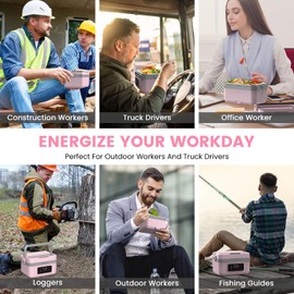 AERKINE Electric Lunch Box For Adults - Rechargeable 60W Self-Heating Food Warmer with 1.0L Stainless Steel Container, Heated Lunch Box For Office, Picnic, Car & Outdoor Use (Pink)