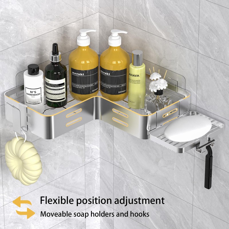 Daoun Corner Shower Caddy, Shower Shelf No Drilling, Bathroom Storage