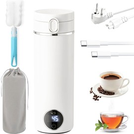 Bollitore da viaggio portatile da 500 ml con caricatore USB-C, bollitore elettrico con maniglia di trasporto e 6 impostazioni di temperatura, due modalità di alimentazione per la casa e i viaggi