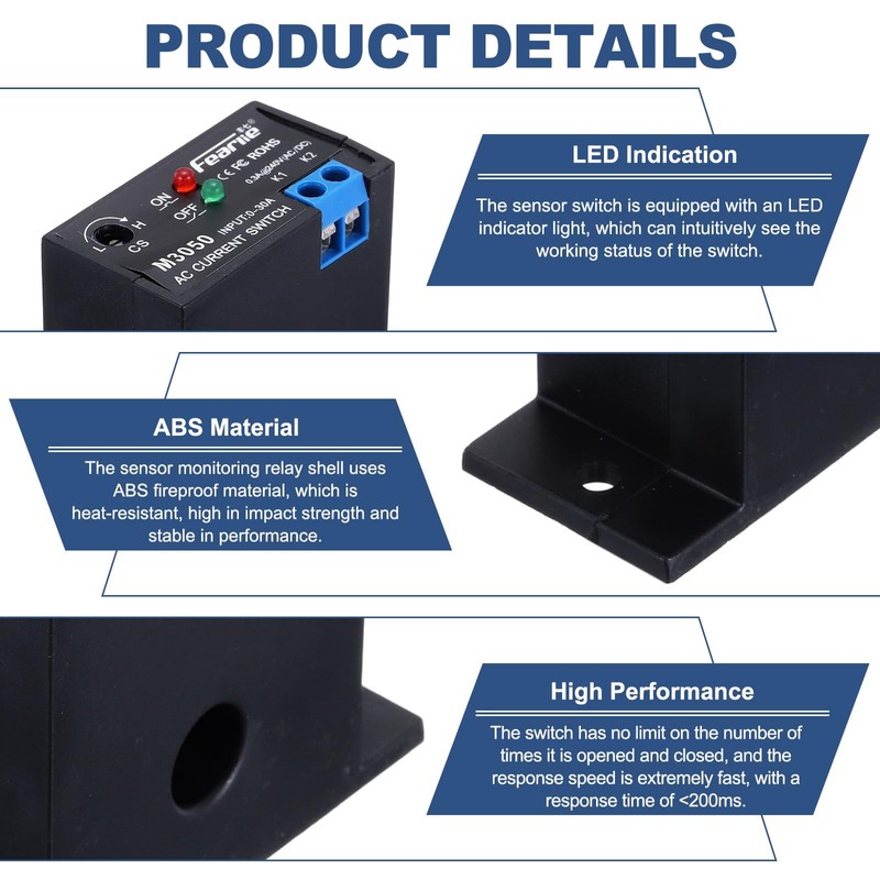 sourcing map Miniature Current Switch 0-30A Normally Open AC Current