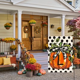 AVOIN colorlife Fall Monogram Letter L Garden Flag Polka Dot Pumpkin 12x18 Inch Double Sided Outside, Small Burlap Family Last Name Initial Yard Decoration