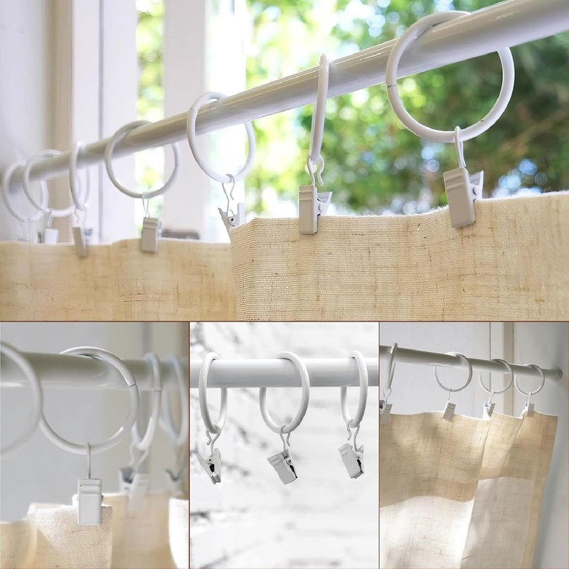 40Pcs Curtain Rings with Clips, White Premium Drapery Clips with