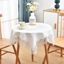 Elegant White Lace Jacquard Small Square Tablecloth for End Side Coffee Table Cover Home Decoration 36 x 36 Inch