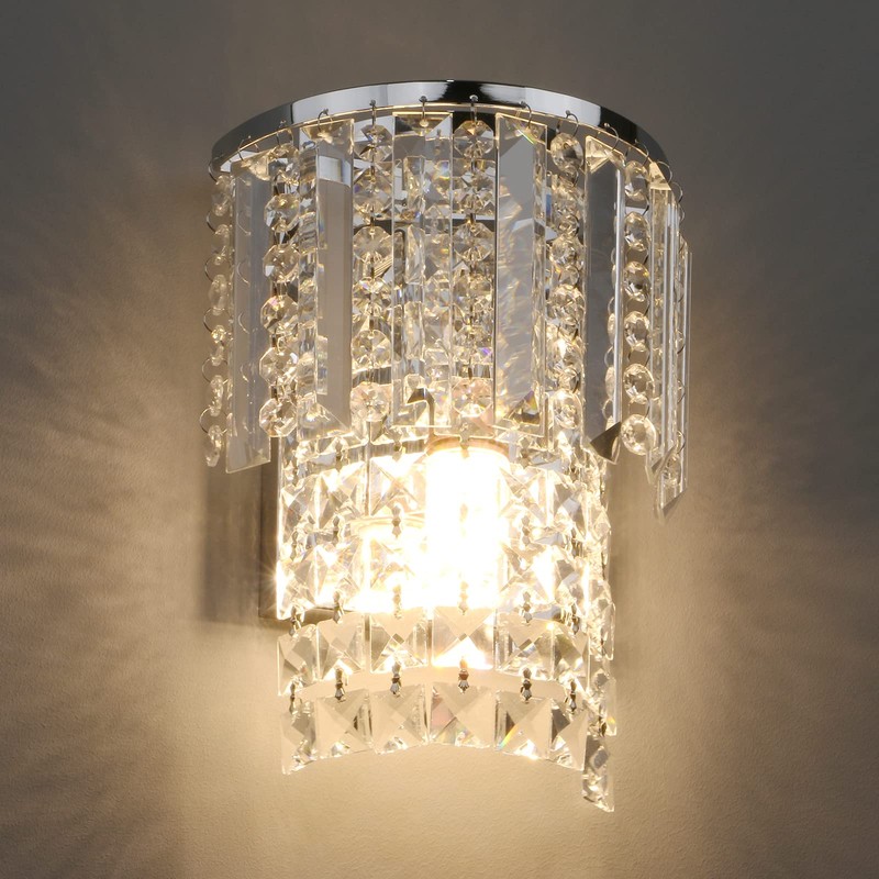 Pathson Modern K9 Crystal Wall Sconce Hardwired, Chrome Finish Wall
