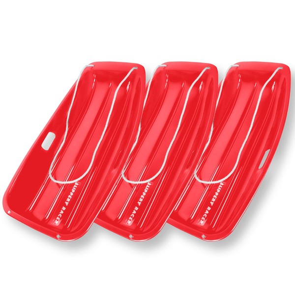 Slippery Racer Downhill Toboggan Snow Sled, 35" Red- 3 Pack