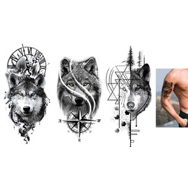 3 Blätter Temporäre Wolf Tattoos Wölfe Tattoos Arm Tattoos Tier Klebetattoos XQB088 089 206
