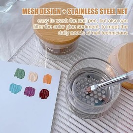 MOLILON Nail Brushes Washing Cup, Dappen Dish with Lid & Mesh Layered Acrylic Nail Brush Cleaner Nail Art Brushes Washer for Nail Sequins Glitter Powder Manicure Brush Clean Cup Nail Tool