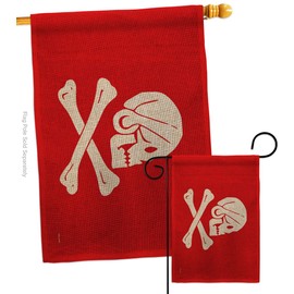 Henry Every Red Garden House Flags Set Coastal Pirate Ship Skull Treasure Map Carribean Jolly Blackbeard Jack Small Decorative Gift Yard Banner Double-Sided Made In USA 28 X 40