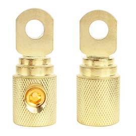 2Pcs 0 Gauge Brass with Gold Plated Ring Set Screw Battery Ring Terminals Amp Input Reducers for 0-2 Gauge Wire