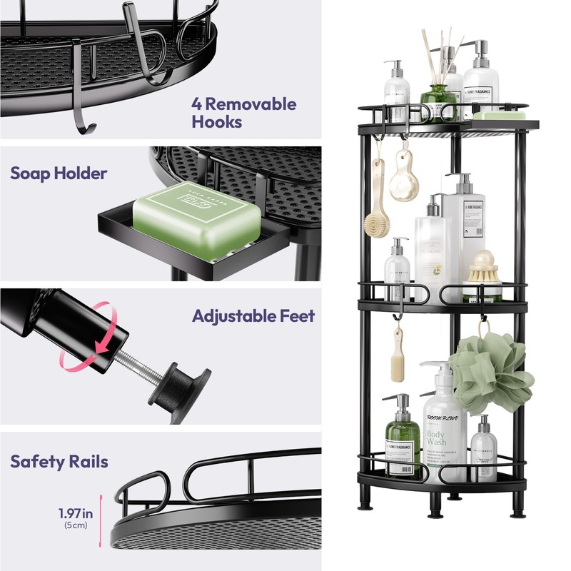 SWTYMIKI Corner Shower Caddy Standing - 3 Tier Rustproof Metal