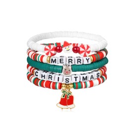 Sylph 5PCS Christmas Bracelets Set for Women Bell/Santa Claus/Snowflake/Reindeer Merry Christmas Bracelets Stackable Bracelet Holiday Preppy Christmas Layering Stuff Jewelry Gifts for Her