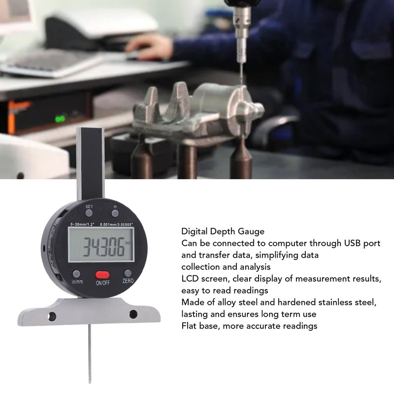 0-30mm Digital Depth Gauge, Wide Measurement Range, Convenient Data Transfer,