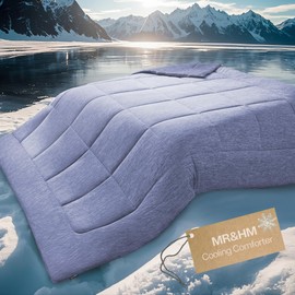 MR&HM Cooling Comforter Full/Queen Size, Double-Sided Cooling Blanket for Hot Sleepers, Silky Soft & Breathable Bedding for Night Sweats, All Season Comforter (90"x90", Blue)