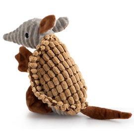 Hollypet Plush Dog Squeaky Toy Stuffed Armadillo Animal Pet Puppy Chew Toys with Clean Teeth for Small Medium Large All Breed Sizes Dogs, Light Brown, 8 in