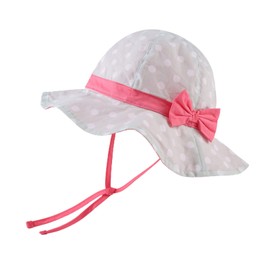 JANGANNSA Cotton Bow Baby Girls Hat Flower Infant Toddler Summer Sun Hat Breathable Girls Bucket Cap (Gray Polka, 17.3"(0-3 Months))
