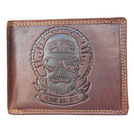 FLW Genuine Leather Biker Head RFID Blocking Full Leather Wallet, brown, Casual
