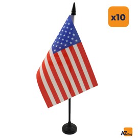 AZ FLAG - 10 x USA Table Flags - 6" x 4" - 10 Mini American Flags - 100% Polyester with 10" Flag Pole and Black Plastic Base